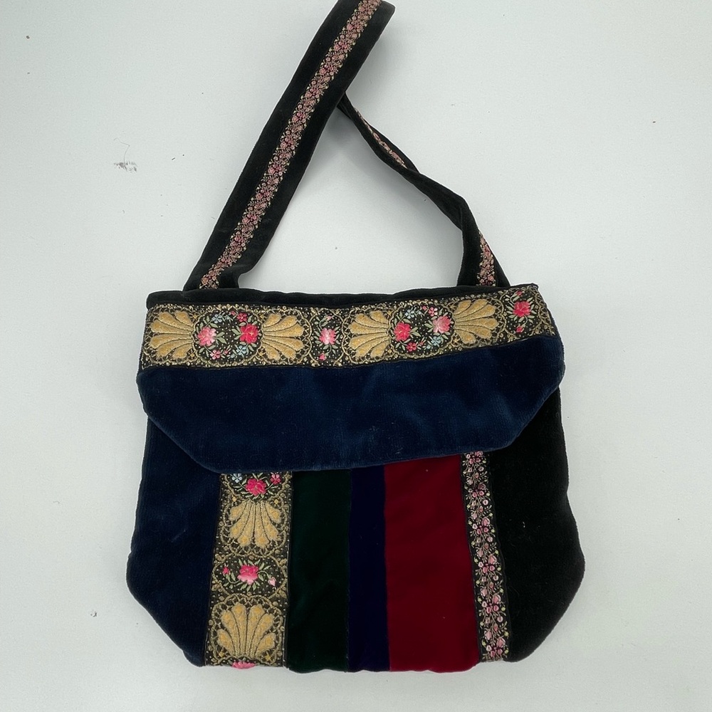 Carpet Bag Vintage Multi-Panel Velvet - Navy, Black, Green, Red